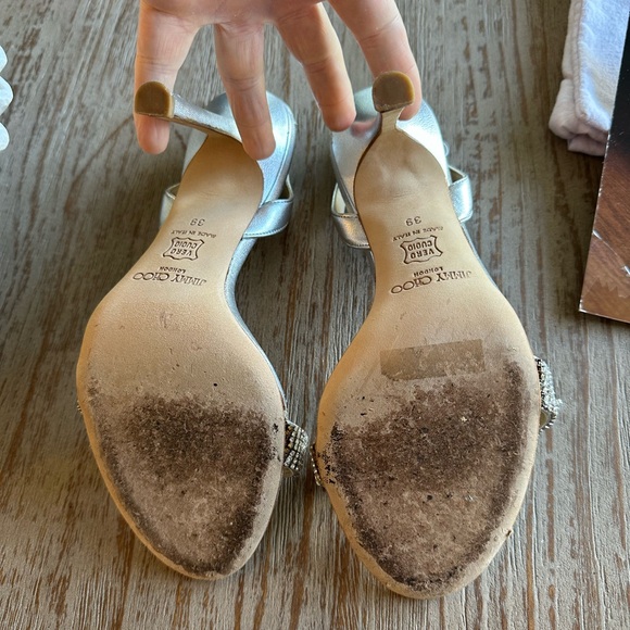 Jimmy Choo Tabatha 39 silver sling back heels GUC - Picture 7 of 15